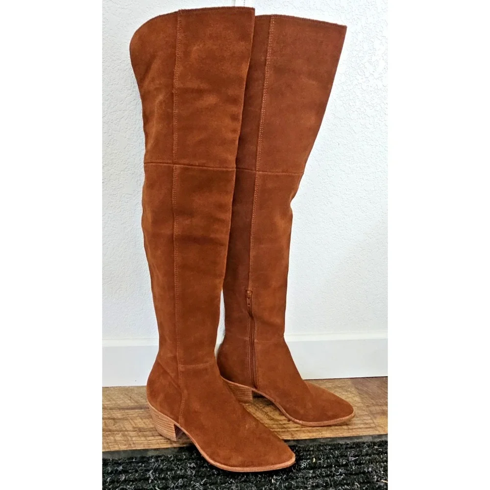 Steve Madden Huntley Cognac Leather Over Knee Boots Pointed Toe Women's 7
